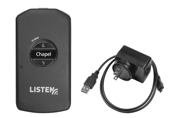 One RF receiver with a charging cord.