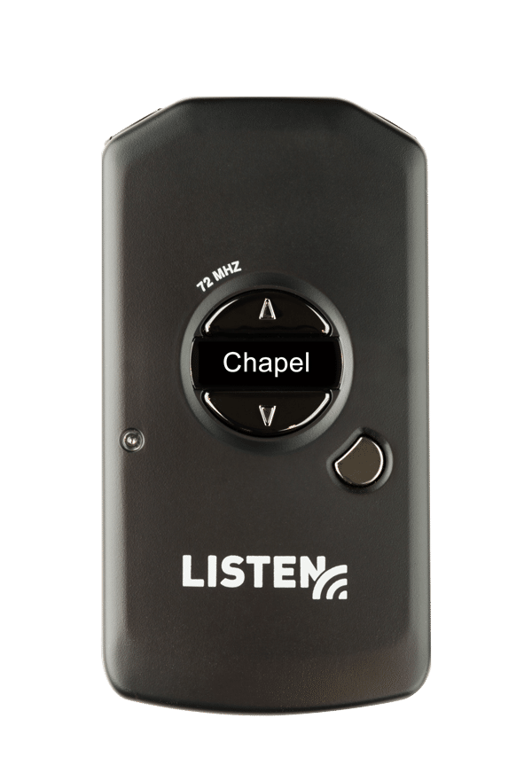 ListenRF 72 MHz receiver with Chapel on screen