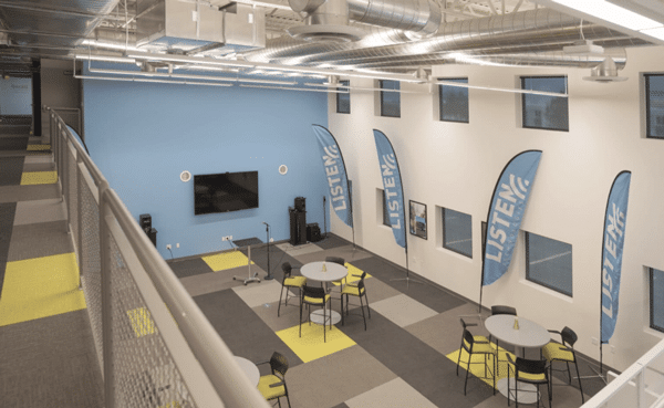 Aerial view of inside the Listen Technologies building.