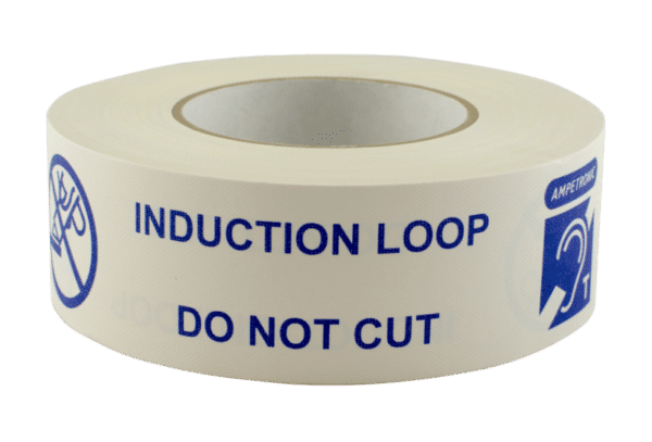 Image of tape with induction loop warning that has "INDUCTION LOOP - DO NOT CUT" printed on the tape.